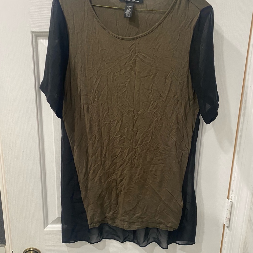 Kenneth Cole Olive Green Sheer Sleeve Women's Top